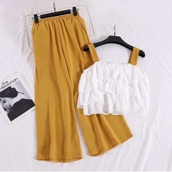 summer women 2pcs set elegant white cascading ruffle vest + wide leg elastic high waist pants female two piece set suit new, Gray
summer women 2pcs set elegant white cascading ruffle vest + wide leg elastic high waist pants female two piece set suit new, Gray