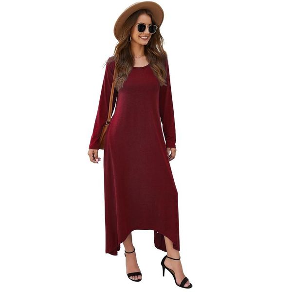 women long sleeves round neck dress solid color casual loose dress with pockets e56c, Black;gray
women long sleeves round neck dress solid color casual loose dress with pockets e56c, Black;gray