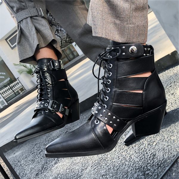 autumn genuine leather ankle boots for women new strappy cut buckles straps high heel motorcycle martin boots shoes rivets boots, Black
autumn genuine leather ankle boots for women new strappy cut buckles straps high heel motorcycle martin boots shoes rivets boots, Black