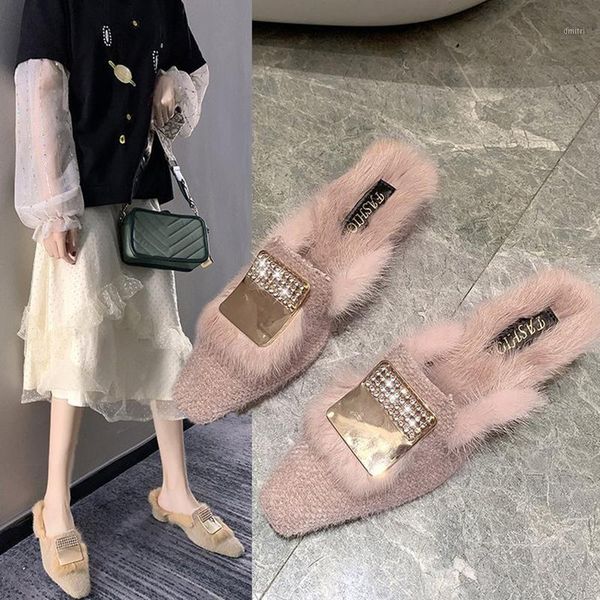 metal buckle tweed mules shoes woman closed toe furry slippers winter thick heel plush warm pantufas slides luxury real fur shoe1, Black
metal buckle tweed mules shoes woman closed toe furry slippers winter thick heel plush warm pantufas slides luxury real fur shoe1, Black