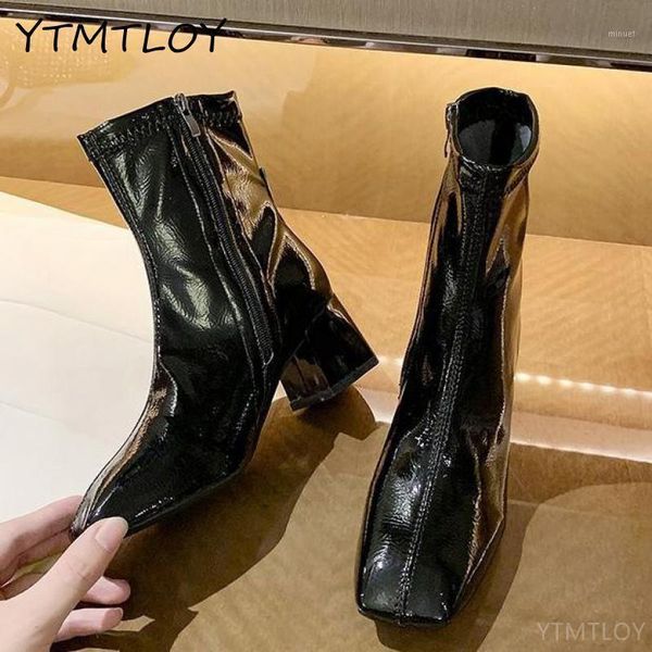 brand woman leather booties patent leather high heels boots winter autumn ankle boots office women's shoes zipper1, Black
brand woman leather booties patent leather high heels boots winter autumn ankle boots office women's shoes zipper1, Black