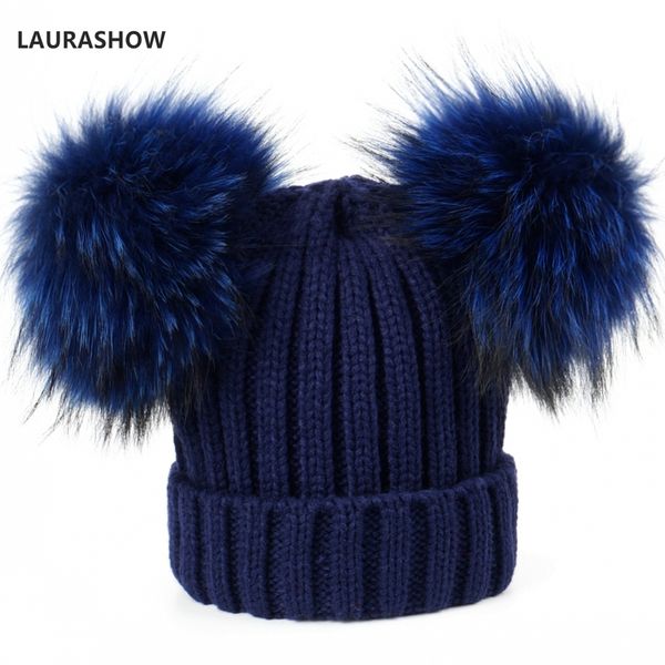 laurashow winter brand cap 16cm double real fur ball pom poms hat for lady hat knitted cap hat skullies women beanies 201027, Blue;gray 
laurashow winter brand cap 16cm double real fur ball pom poms hat for lady hat knitted cap hat skullies women beanies 201027, Blue;gray