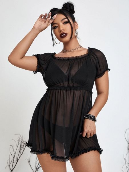 plus frill trim sheer mesh slips with panty without bra g0zn#, Black;white
plus frill trim sheer mesh slips with panty without bra g0zn#, Black;white