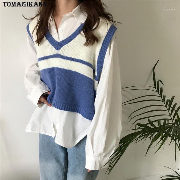 2019 preppy style striped short style pullovers knitted women vests v neck contrast colos sleeveless sweaters female waistcoat1, Black;white
2019 preppy style striped short style pullovers knitted women vests v neck contrast colos sleeveless sweaters female waistcoat1, Black;white