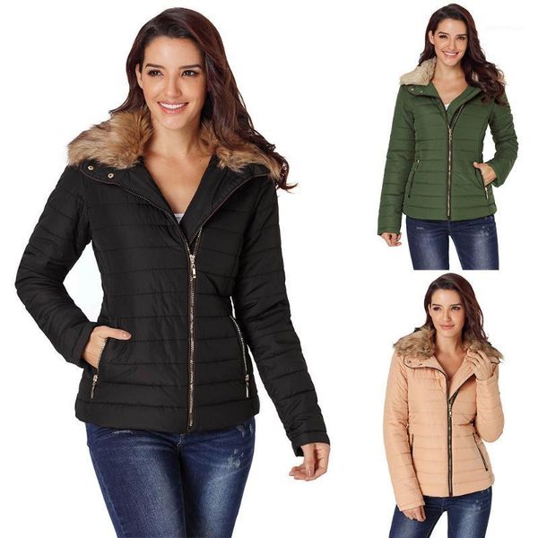 women's wool & blends winter faux fur collar long-sleeved cotton jacket women zipper two-pocket warm1, Black
women's wool & blends winter faux fur collar long-sleeved cotton jacket women zipper two-pocket warm1, Black