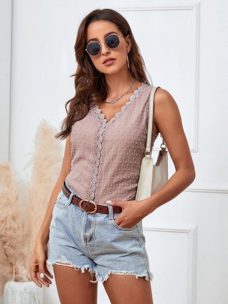 lace trim swiss dot tank s3dj#, White
lace trim swiss dot tank s3dj#, White