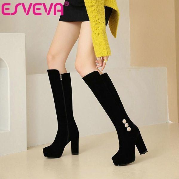 esveva 2021 элегантный классический круглый toe элегантный zipper площади высокий каблук pu + flock колено высокие сапоги женщин сапоги обув, Black
esveva 2021 элегантный классический круглый toe элегантный zipper площади высокий каблук pu + flock колено высокие сапоги женщин сапоги обув, Black