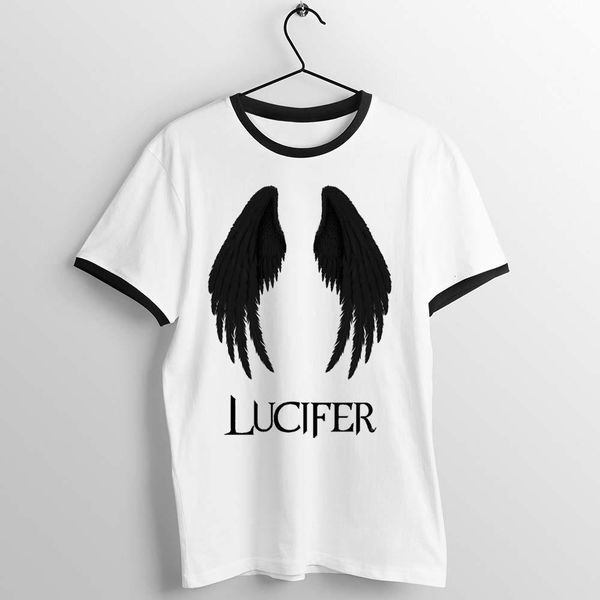 black trim t shirt lucifer morningstar wing of the fallen angel devil satan awesome artwork printed tee, White;black 
black trim t shirt lucifer morningstar wing of the fallen angel devil satan awesome artwork printed tee, White;black