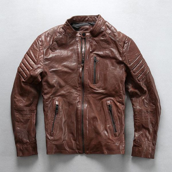 2018 slim fit motorcycle jacket men brown plant tanning goat skin leather jacket men tight fit biker for casual moto1, Black
2018 slim fit motorcycle jacket men brown plant tanning goat skin leather jacket men tight fit biker for casual moto1, Black