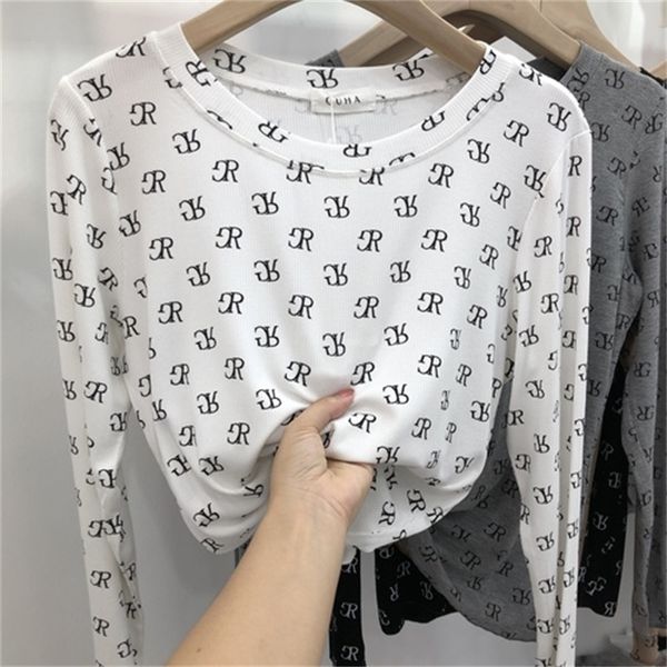2021 new threaded elastic round neck printed letter t-shirt, long-sleeved temperament, knitted bottoming shirt eq34, White
2021 new threaded elastic round neck printed letter t-shirt, long-sleeved temperament, knitted bottoming shirt eq34, White