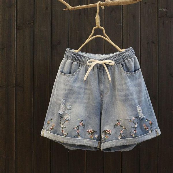 elastic high waist ripped denim shorts women summer casual floral embroidery plus size loose cotton jeans femme short pants1, White;black
elastic high waist ripped denim shorts women summer casual floral embroidery plus size loose cotton jeans femme short pants1, White;black