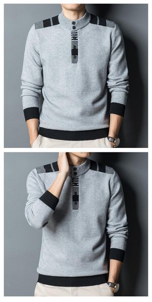 men's sweaters thickened sweater button round neck semi-high collar bottoming in winter, White;black
men's sweaters thickened sweater button round neck semi-high collar bottoming in winter, White;black