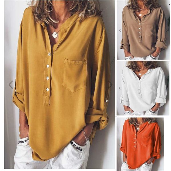 cinessd 2021 new european womens solid color long sleeves shirt style loose v neck shirt womens t02 blouse women, White
cinessd 2021 new european womens solid color long sleeves shirt style loose v neck shirt womens t02 blouse women, White