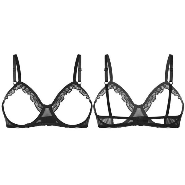 bras ladies women open cup bra erotic see through sheer mesh lingerie spaghetti shoulder straps bare breast ruffle underwire top, Red;black 
bras ladies women open cup bra erotic see through sheer mesh lingerie spaghetti shoulder straps bare breast ruffle underwire top, Red;black