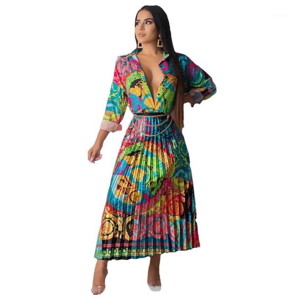 african women's two-piece dress colorful print lapel single-breasted shirt casual ladies pleated skirt long-sleeved shirt dress1, Red
african women's two-piece dress colorful print lapel single-breasted shirt casual ladies pleated skirt long-sleeved shirt dress1, Red