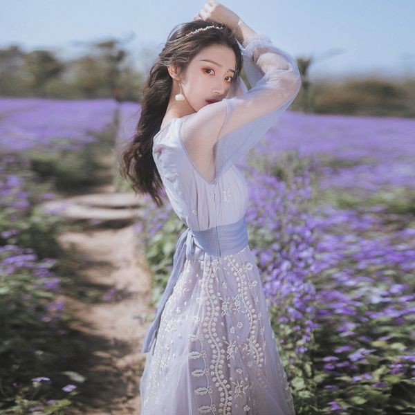 v-neck fairy empire long embroidered sleeve full women's ankle gray length dress 2021 summer 1wu3, Black;gray
v-neck fairy empire long embroidered sleeve full women's ankle gray length dress 2021 summer 1wu3, Black;gray