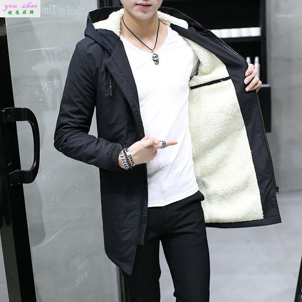 men's windbreaker long trendy coat hooded korean warm cotton fleece winter jacket1, Black
men's windbreaker long trendy coat hooded korean warm cotton fleece winter jacket1, Black