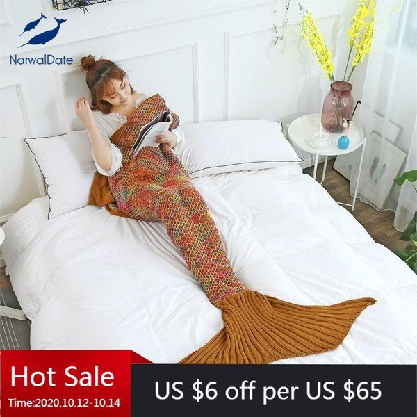 

pa.an cute mermaid blanket 3d cutting color crochet profile cozy warm knitted fleece upgrade quality anti-pilling