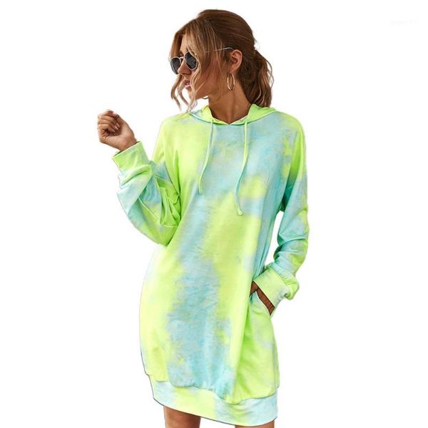 women long sleeve drawstring midi hoodie dress neon tie-dye printed casual loose pullover tunic sweatshirt with pockets1, Black 
women long sleeve drawstring midi hoodie dress neon tie-dye printed casual loose pullover tunic sweatshirt with pockets1, Black