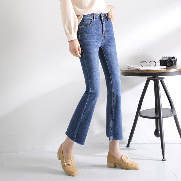 new korean high waist jeans women's tight capris show slim micro flared pants, Blue
new korean high waist jeans women's tight capris show slim micro flared pants, Blue
