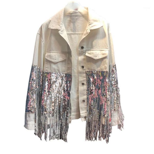 2019 fashion punk sequins beading tassels women denim coat cool streetwear female white denim jacket fashion women 1, Black;brown
2019 fashion punk sequins beading tassels women denim coat cool streetwear female white denim jacket fashion women 1, Black;brown