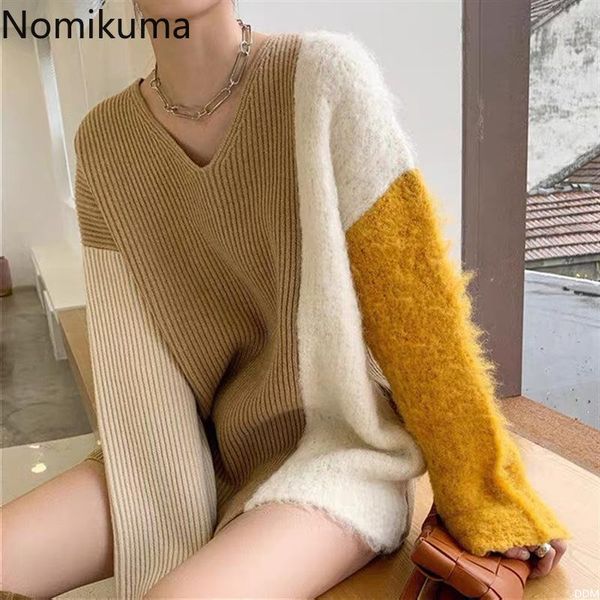 nomikuma causal v-neck women sweater korean contrast color patchwork knitted pullovers 2020 autumn winter pull femme 6d117, White;black
nomikuma causal v-neck women sweater korean contrast color patchwork knitted pullovers 2020 autumn winter pull femme 6d117, White;black