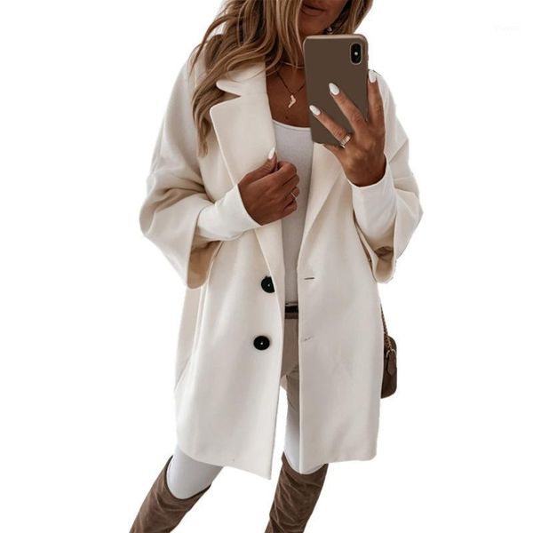 women 3/4 sleeve solid color faux wool coat lapel buttons loose midi outerwear 23ge1, Black;brown
women 3/4 sleeve solid color faux wool coat lapel buttons loose midi outerwear 23ge1, Black;brown