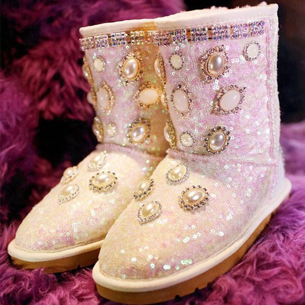 boots woman glossy pearl crystal jewled flat snow bling winter warm plush inside med calf sequins shoes, Black
boots woman glossy pearl crystal jewled flat snow bling winter warm plush inside med calf sequins shoes, Black