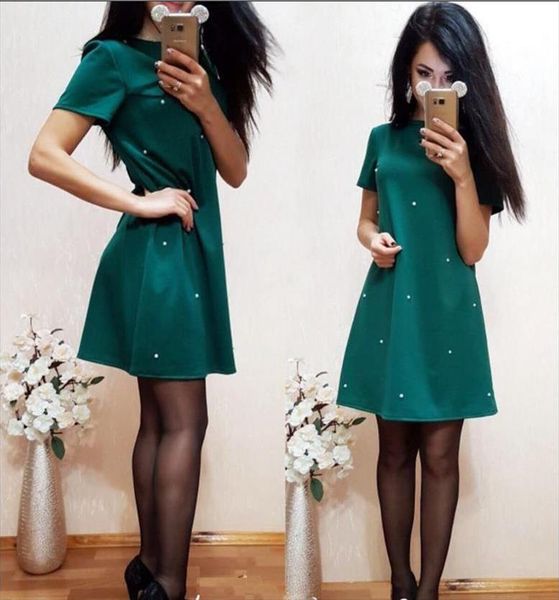 2018 spring summer women studded beaded dress vestidos o neck short sleeve casual dresses slim a line party women clothing, Black;gray
2018 spring summer women studded beaded dress vestidos o neck short sleeve casual dresses slim a line party women clothing, Black;gray