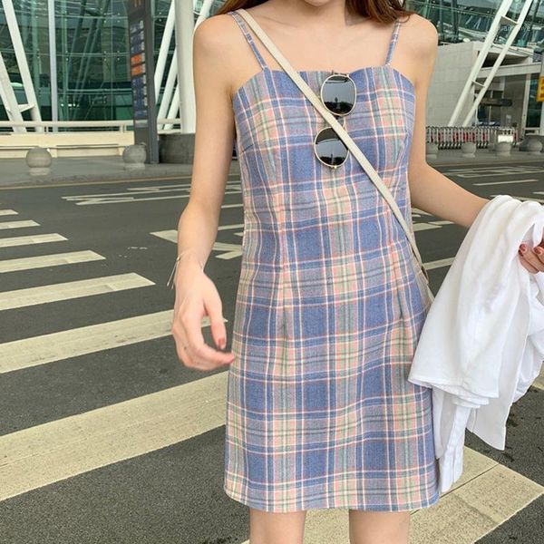 women slim spaghetii strap dress sweet casual dress summer plaid vestidos1, Black;gray
women slim spaghetii strap dress sweet casual dress summer plaid vestidos1, Black;gray
