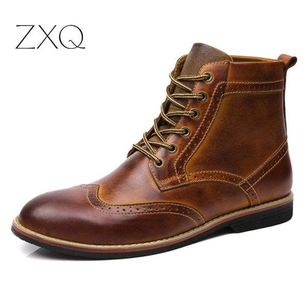 handmade genuine leather men boots vintage style high-cut lace-up shoes men fashion casual brogue ankle boots shoes size 38-47, Black
handmade genuine leather men boots vintage style high-cut lace-up shoes men fashion casual brogue ankle boots shoes size 38-47, Black