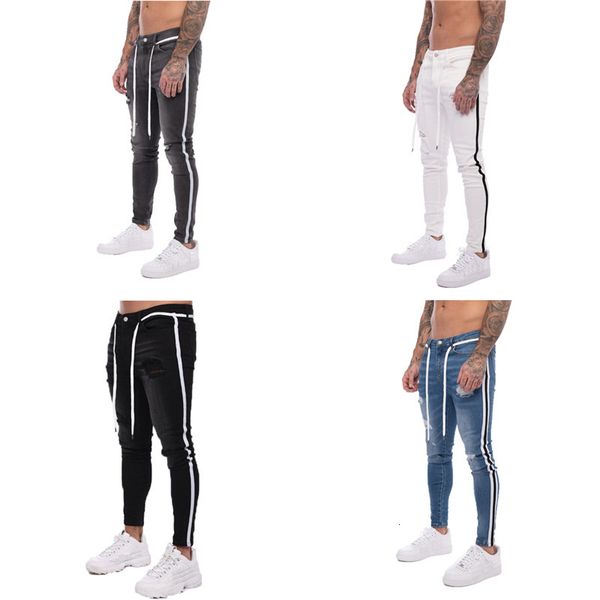 men's ny ripped jeans destroyed fashion comfy stretch stripe trim denim for male, Blue
men's ny ripped jeans destroyed fashion comfy stretch stripe trim denim for male, Blue