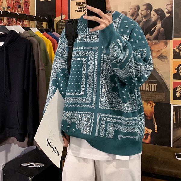 2021 male sweater autumn lean new winter retro cashew flower nightgown youth men's clothing mcmh, White;black
2021 male sweater autumn lean new winter retro cashew flower nightgown youth men's clothing mcmh, White;black