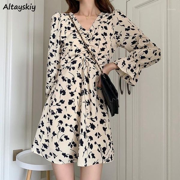 long sleeve dress women floral print spring basic slim temperament lightweight v-neck elegant sweet lady dresses apricot classy1, Black;gray
long sleeve dress women floral print spring basic slim temperament lightweight v-neck elegant sweet lady dresses apricot classy1, Black;gray