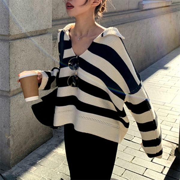 colorfaith new autumn winter women sweater polo collar pullovers knitted striped korean elegant wild ladies jumpers sw1181 201222, White;black
colorfaith new autumn winter women sweater polo collar pullovers knitted striped korean elegant wild ladies jumpers sw1181 201222, White;black