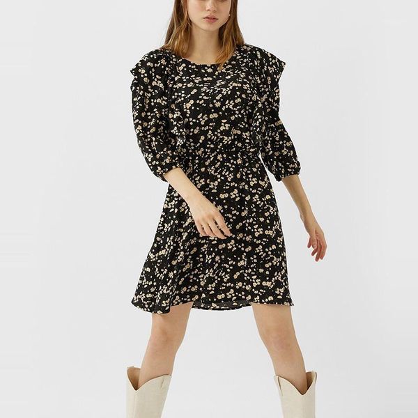 casual ruffles floral print waist dress o neck for women three quarter sleeve a-line knee length vintage party dress1, Black;gray
casual ruffles floral print waist dress o neck for women three quarter sleeve a-line knee length vintage party dress1, Black;gray