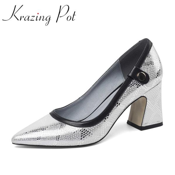 dress shoes krazing pot large size genuine leather snack pattern pointed toe high heels fashion metal shallow summer pumps l30, Black
dress shoes krazing pot large size genuine leather snack pattern pointed toe high heels fashion metal shallow summer pumps l30, Black