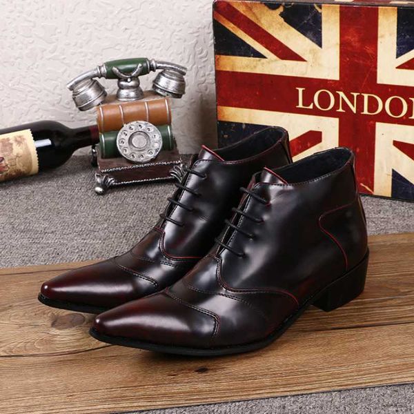 christia bella winter classic pointed toe man motorcyle lace up short boots cow leather business party male heighten ankle boots, Black
christia bella winter classic pointed toe man motorcyle lace up short boots cow leather business party male heighten ankle boots, Black