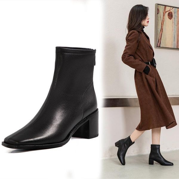 boots genuine leather slip-on square toe women ankle platform high heel shoes woman handmade size 34-401, Black
boots genuine leather slip-on square toe women ankle platform high heel shoes woman handmade size 34-401, Black