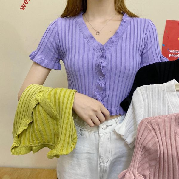 women ruffles knitted short sleeve cropped sweaters cardigans lady summer above navel thin sweet sweater crop female, White;black
women ruffles knitted short sleeve cropped sweaters cardigans lady summer above navel thin sweet sweater crop female, White;black