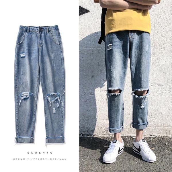 men's jeans mens summer holes casual pants male loose high-quality light blue color fashion trend trousers plus size s-2xl
men's jeans mens summer holes casual pants male loose high-quality light blue color fashion trend trousers plus size s-2xl