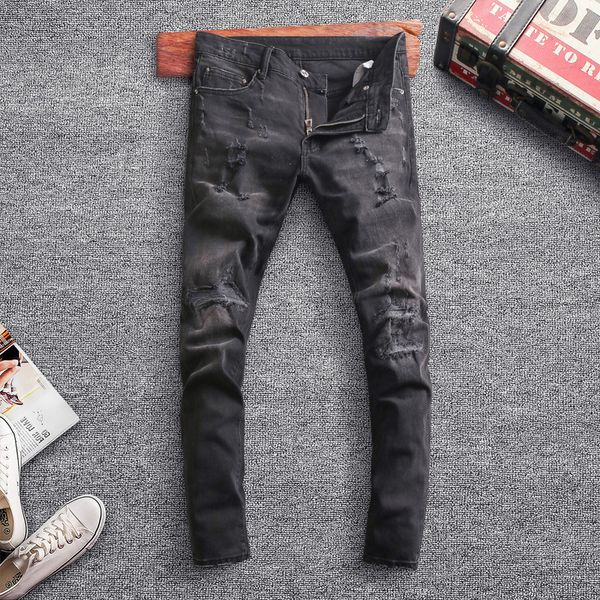 2021 new american streetwear fashion men jeans black color destroyed ripped denim trousers elastic slim fit hip hop pants sm1c, Blue
2021 new american streetwear fashion men jeans black color destroyed ripped denim trousers elastic slim fit hip hop pants sm1c, Blue