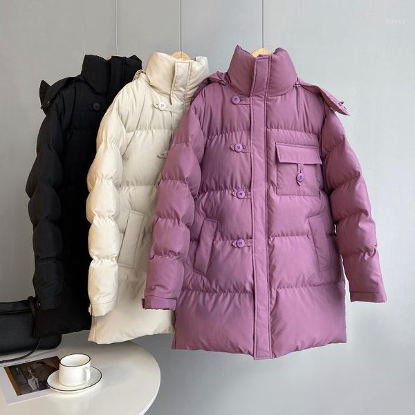 women's mid-length thick hooded parka jacket 2020 winter korean purple beige black women's button winter coat1 
women's mid-length thick hooded parka jacket 2020 winter korean purple beige black women's button winter coat1