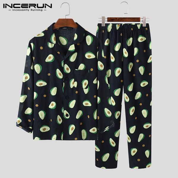 men's sleepwear men pajamas sets fruit printed long sleeve button soft leisure pants cozy homewear nightwear s-5xl incerun, Black;brown
men's sleepwear men pajamas sets fruit printed long sleeve button soft leisure pants cozy homewear nightwear s-5xl incerun, Black;brown