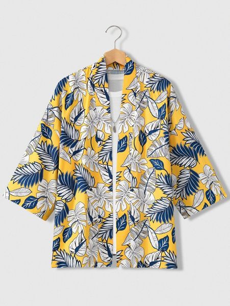 men random tropical print drop shoulder open front kimono without tee h9ar#, White;black
men random tropical print drop shoulder open front kimono without tee h9ar#, White;black