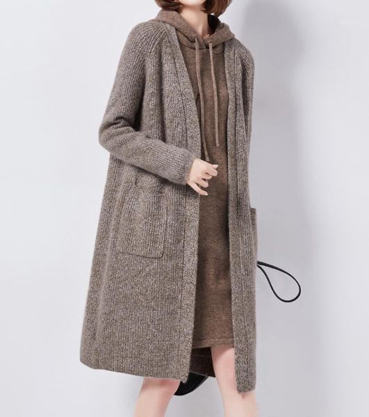 women sweater hooded long knit cardigan solid color hooded fashion 2020 spring winter women pockets outwear1, White
women sweater hooded long knit cardigan solid color hooded fashion 2020 spring winter women pockets outwear1, White