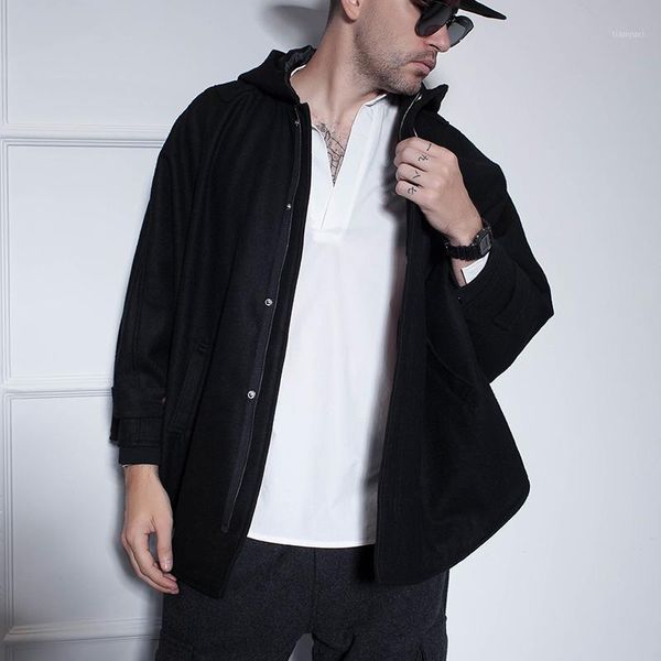 men's coat fall/winter british short tweed coat hoodie loose shawl bat woollen for men1, Black
men's coat fall/winter british short tweed coat hoodie loose shawl bat woollen for men1, Black