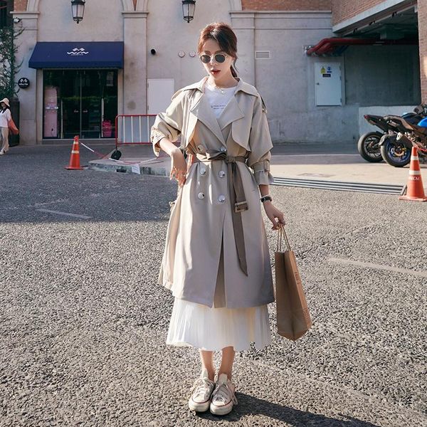 women's trench coats windbreaker female british style splicing double-breasted 2021 spring autumn loose casual over knee women coat a72, Tan;black
women's trench coats windbreaker female british style splicing double-breasted 2021 spring autumn loose casual over knee women coat a72, Tan;black