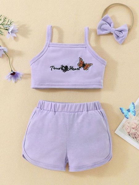 baby butterfly & letter embroidered cami & track shorts & headband she, White
baby butterfly & letter embroidered cami & track shorts & headband she, White