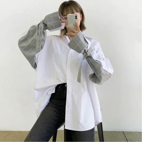 2020 spring summer new full sleeve turn-down collar plaid joker long sleeve shirt coat korea plus size women blouse qz2641, White
2020 spring summer new full sleeve turn-down collar plaid joker long sleeve shirt coat korea plus size women blouse qz2641, White